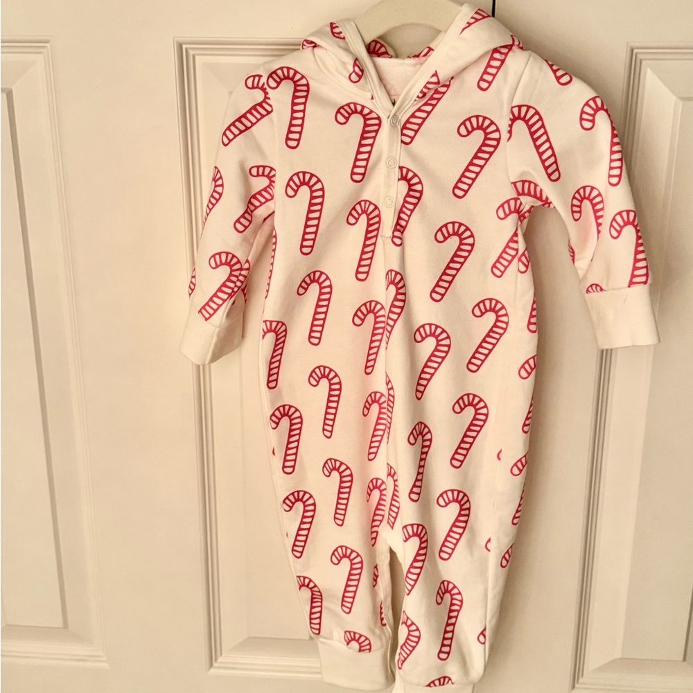Monica + Andy (Sold Out)NEVER been worn Candy Cane Hooded Sweatshirt Romper